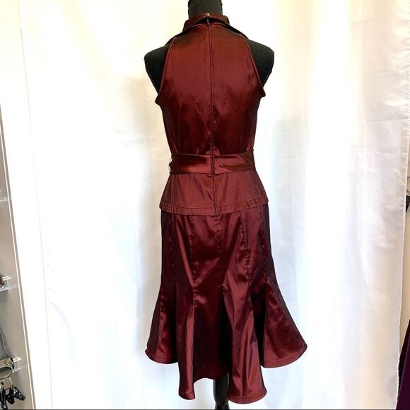 Tadashi Red metallic halter wrap ruffle dress Sz XS - Picture 5 of 13
